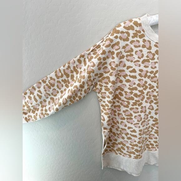 AERIE | Leopard Print Sweatshirt Tan Pink Pullover Cozy Animal Print | Medium - Picture 3 of 7